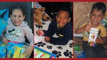 Children with their new school supplies