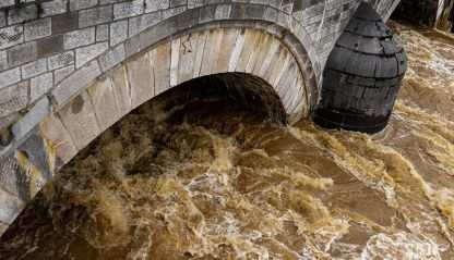Rushing water under a bridge
