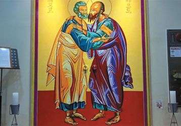 The complete St. Peter and St. Paul mural on the door